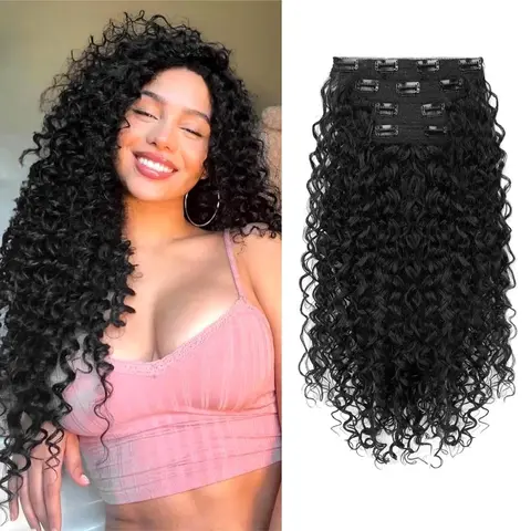 Long Smooth Natural Set, 4-Piece Detachable Reusable Wavy Clip-In Extensions, Synthetic Hair Pieces, 20 Inch High-Temp Fiber, Secure Fit, Realistic Texture