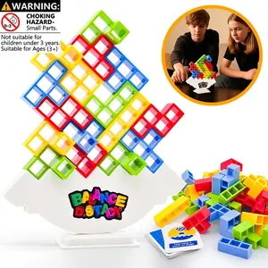 Tetris-Style Balance Stacking Game Toy with 16/32/48/64 Block Sets, Includes Game Cards, Fun Family & Party Game for Kids and Adults, Multiplayer Dexterity Skill Game, Tabletop Stacking Challenge, Boxed Gift for Birthdays, Holidays, Game Nights, Interacti