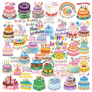 56pcs Birthday Cake Graffiti Transparent PET Material Series Graffiti Stickers Suitable for Luggage, Phone Cases, Laptops, Helmets, Skateboards Waterproof Decoration DIY Creative Stickers Cellphone Casing