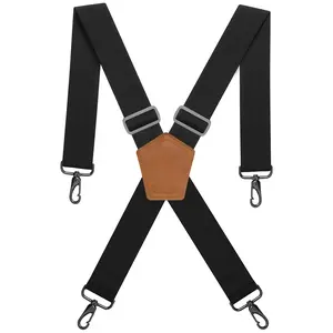 NUTUCH Black Heavy Duty Adjustable Dress Suspenders for Men with 2" Elastic & Webbing Straps Snap Hooks for Belt Loop X Style Fashionable Suspender for Jeans