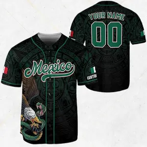 Custom Mexico Baseball Jersey – Aztec Eagle Design with Flag & Personalized Name Number