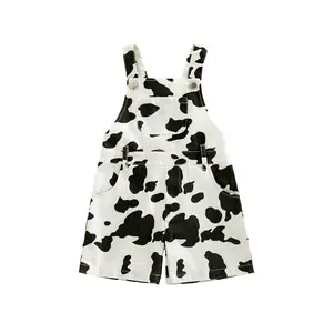 Kids Toddler Baby Little Girls Boys Summer Overalls Cow Print SleevelessOveralls Jumpsuit Wide Shoulder Strap Suspender Shorts