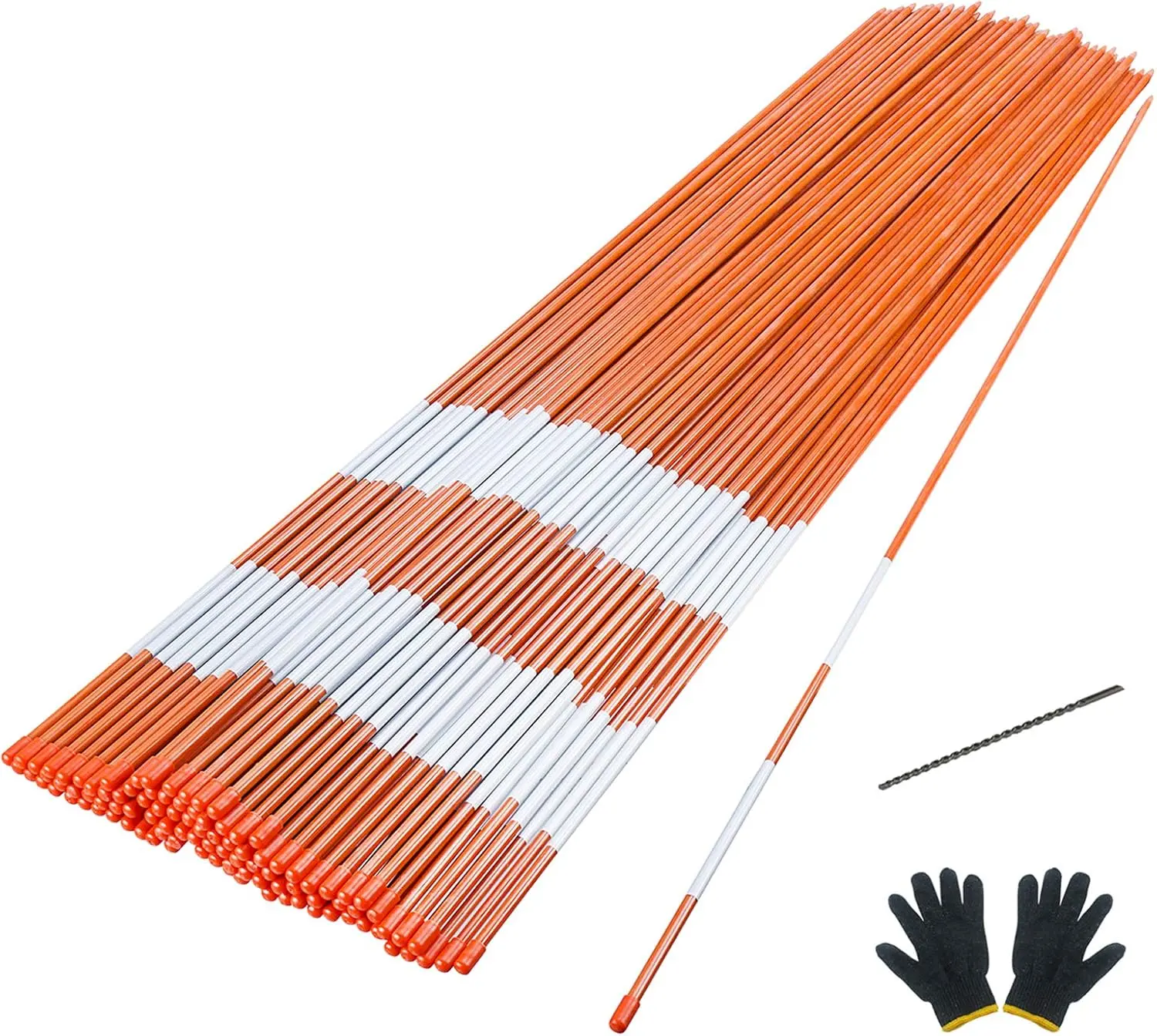 [Deals For You] 100PCS 48 Inch Driveway Marker 5/16 Inch Dia Reflective Driveway Poles Fiberglass Snow Stakes with Reflective Tape for Easy Visibility at Night