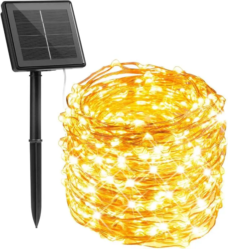 Solar Copper Wire String Lights - 20m, 200 Warm Yellow LEDs, Wide Coverage, Energy Efficient LED Lighting, Solar Outdoor Lights for Backyard Glow Up, Festival Decor