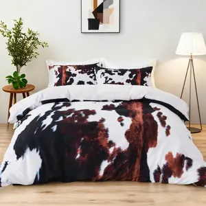 Country Style Farm Fur Print Bedding Set, Faux cowhide fur Soft Comfortable 1 Quilt Cover + 2 Pillowcases, No Insert, Ideal for Bedroom Dormitory Use