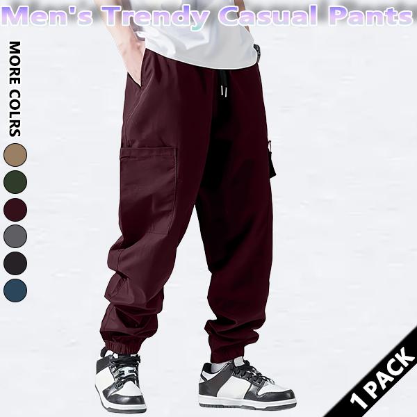Men's solid color cargo pants with pockets and zippers, regular fit, durable and wear-resistant, suitable for everyday wear, street style men's casual trousers.