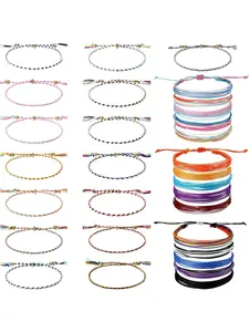 Diverse 30 Pcs Colorful Wrap Friendship Bracelets for Women Men Wax Cotton Cords Handmade String Bracelets Adjustable Braided Bracelets Bracelets Stacking