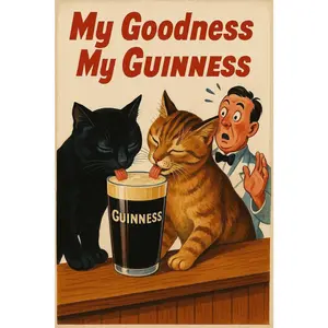 Two Cats Sharing A Guinness  Guinness Poster  Funny Vintage Guinness Ad Poster  Vintage Beer Poster  Perfect Gift