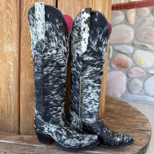 Signature Turquoise Reata Boot – The Renata, Hair on Hide Knee High Snip Toe Boot