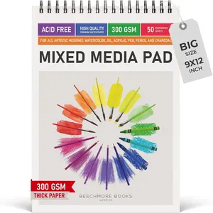 9x12 Watercolor Sketchpad - Professional Spiral Bound Sketchbook, 50 Sheets 300 GSM / 140 lb Heavyweight Acid-Free Paper, Micro-Perforated for Acrylic, Gouache and Mixed Media