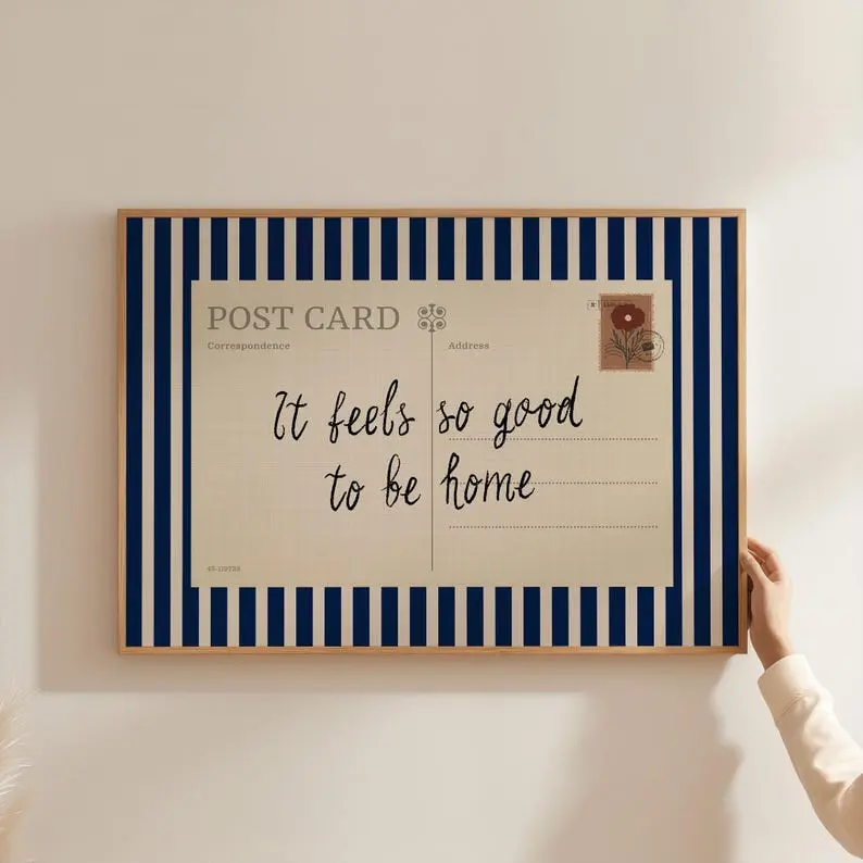 Vintage Stripes Postcard Poster It Feels So Good To Be Home Poster Home & Office Decor