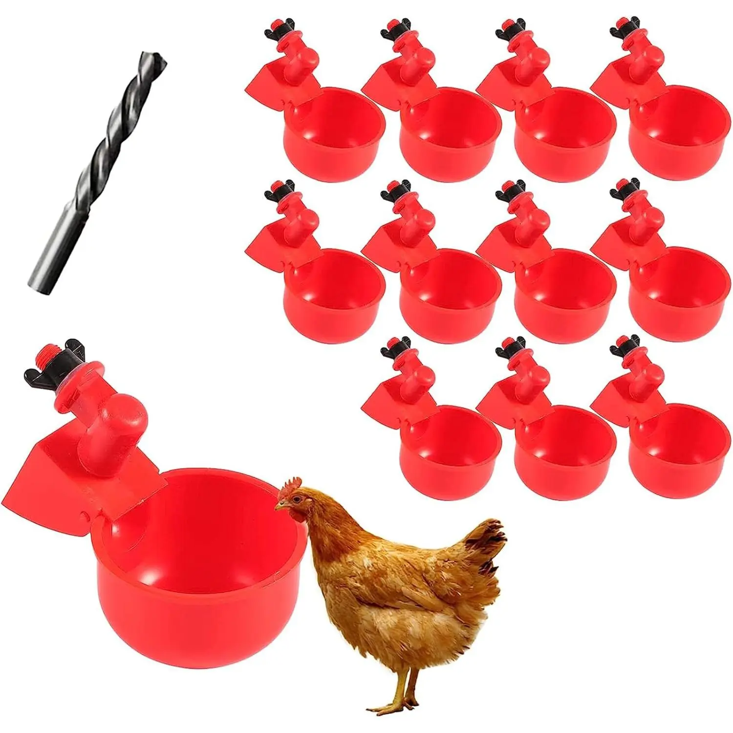 Chicken Water Cup Waterer for Poultry, 3/8 in Automatic Filling Waterer Poultry Drinking Bowl Chicken Water Feeder, Automatic Poultry Drinking Bowl for Duck Turkey  Geese Farm (6)