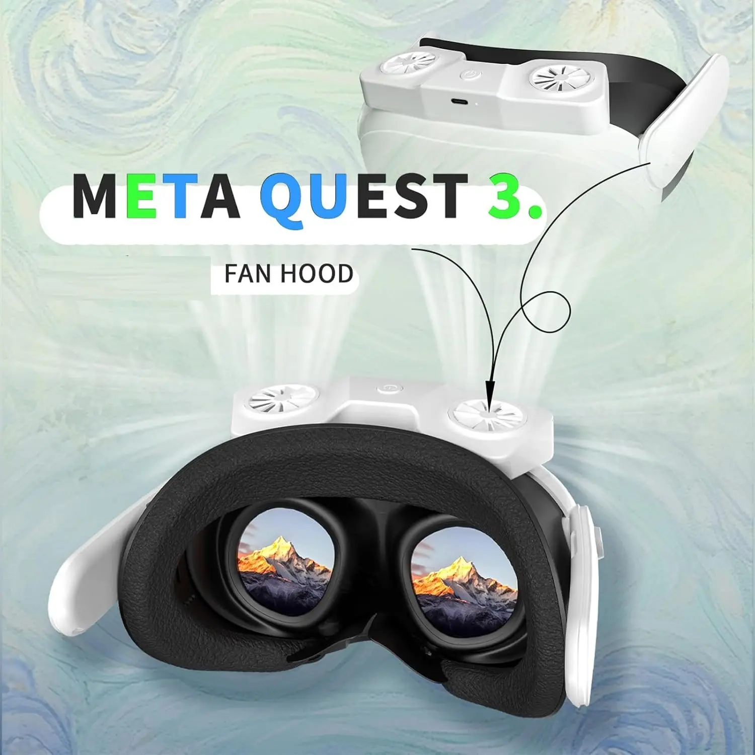 HURRA Cooling Fan Face Cover - Anti-Fog Ventilated Pad for Meta/Oculus Quest 3 VR Headset, VR Glasses, Adult Electronic Devices
