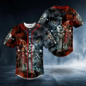 Red Neckline Combat Angel Grim Reaper Viking Baseball Jersey Jersey Shirt