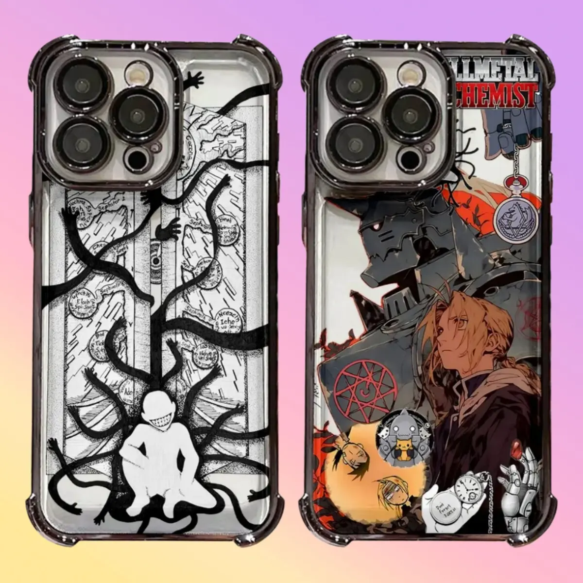 Anime Fullmetal Alchemist Cartoon Colorful Animal-Themed Black TPU Phone Case - Anti-Fall Airbag Shockproof Full Coverage, Customized Easy-Install Accessory, Fits iPhone 11-17, Pro, Pro Max, Air, 16 Plus - Holiday Gift, Iphone 16 Plus, Trend