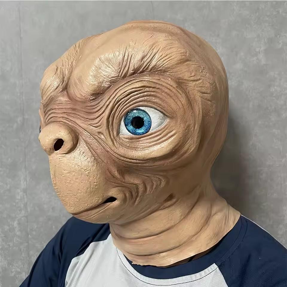 Realistic ET Alien Latex Mask Halloween Carnival Party Movie E.T. the Extra-Terrestrial Cosplay Creepy E.T. Alien Full Head Mask men andwomen costume