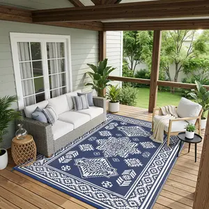 Vintage Floral Outdoor Rug Double-Sided Reversible Plastic Grass Woven Rug Waterproof Foldable Washable for RVs Beaches Terraces and Balconies