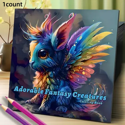 Adult Coloring Book with Cute Fantasy Animals, Adorable Fantasy Creatures, Stress Relief & Relaxation, Perfect Gift for Christmas, Halloween, Birthdays, New Year, Valentine's Day, Art Drawing, Coloring Supplies