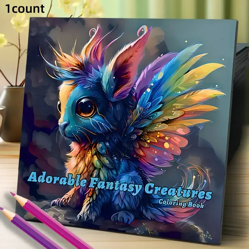 Adult Coloring Book with Cute Fantasy Animals, Adorable Fantasy Creatures, Stress Relief & Relaxation, Perfect Gift for Christmas, Halloween, Birthdays, New Year, Valentine's Day, Art Drawing, Coloring Supplies