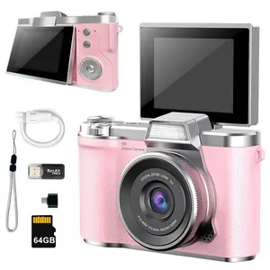 Flip Cover Digital Camera, Premium Portable Camcorder, 1080P Video Recording, Simple Interface, Multiple Filters, Outdoor Selfie, Includes 64GB Memory Card Reader