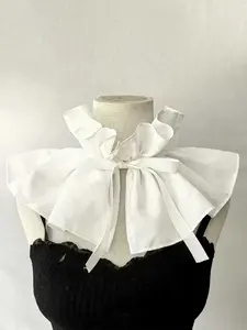 New French Court Style Ruffle Bow Decor Tie High Neck Vintage Scarf Collar Fake Collar, Elegant Women's Fashion Accessory for All Seasons