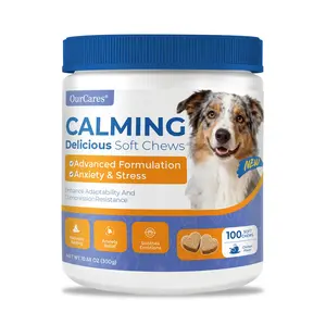 OurCares' newly upgraded dog chewable sedative tablets (chicken flavor) - 100 tablets | A soothing snack for dogs containing chamomile, passionflower, and melatonin, relieving anxiety and helping to relax