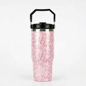 Aesthetic Y2K Pink Butterfly 30oz Tumbler with Handle Stainless Steel Travel Mug Mothers Day Graduation Gifts for Sister