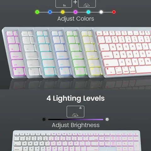 SABLUTE KMA1pro Backlit Mouse and Keyboard Combo - Full-Size Slim Rechargeable Ergonomic Set with Quiet Typing, Silicone Film, Multi-Device Bluetooth for MacBook, iPad (Space Gray) | Precise/Ergonomics/Multi-Device Wireless Keyboard & Mouse Combos