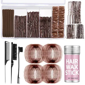 Dance Competition Must Haves Invisible Bun Nets (40Pcs) & U-Pins Bobby Pins Hair Wax Stick Elastic Ties Styling Combs Brushes Dance Hair Kit for Ballet Wedding Sleek Neat Hairstyles Dark Brown