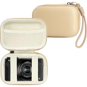 Digital Camera Case Compatible with  Powershot G7X Mark II & III/ SX740/  ZV-1/ RX100 VII, Compact Travel Point & Shoot 4K Vlog Cameras Storage Holder with Lanyard (Khaki)