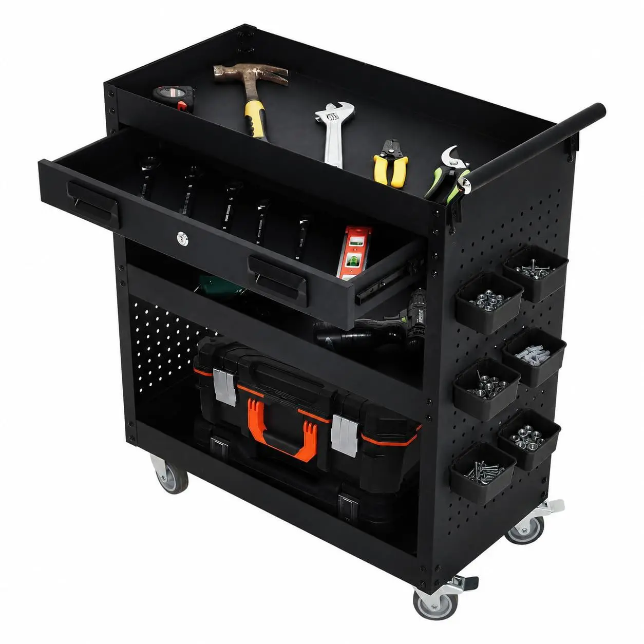 Gaomon 27-Inch Rolling Tool Box - 3-Tier Steel Frame Single Unit Utility Cabinet with Drawer & Rolling Casters, Heavy-Duty Storage for Garage & Workshop