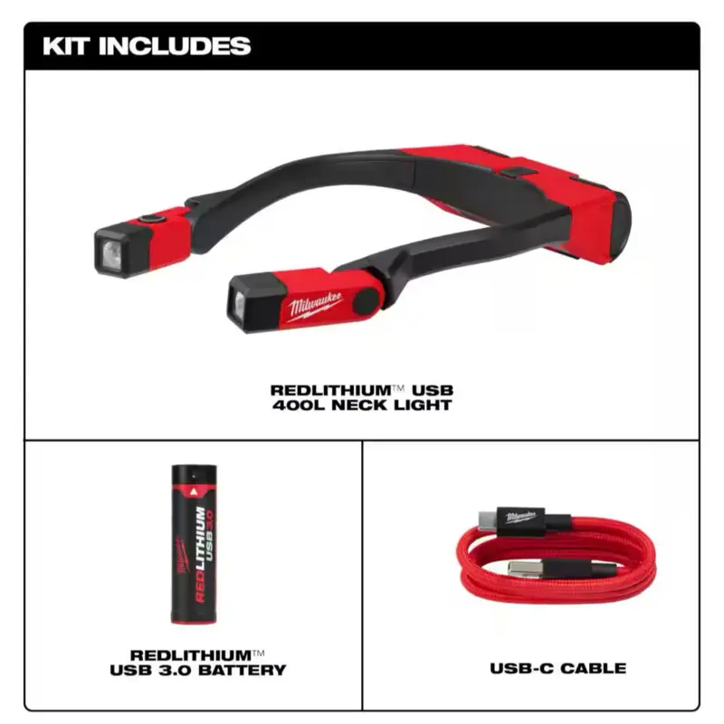 Milwaukee 400 Lumens LED REDLITHIUM Rechargeable Neck Light Milwaukee 400 Lumens LED REDLITHIUM Rechargeable Neck Light