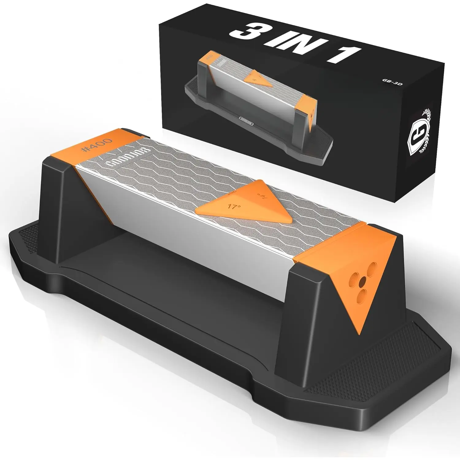 Sharpening Stone 3 Side Grit 400/1000/8000  Industrial  & Ceramic Whetstone  Sharpener Suitable for Steel of any Hardness with Angle Guide and Non-Slip Base