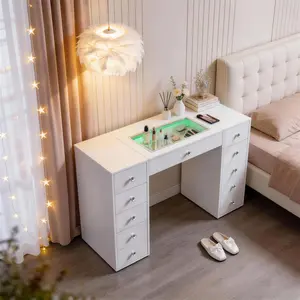 VANITII 51'' Makeup Vanity Desk with RGB Lights 11 Drawers White
