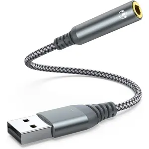 USB to 3.5mm Audio Jack Adapter, External Sound Card Converter Compatible with Headset, PC, Laptop, , Desktops, Linux, PS4 and More Devices (Grey)