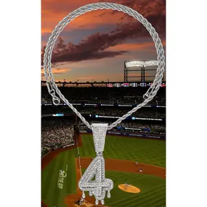 Silver Plated Iced CZ Baseball Number Pendant Necklace #4