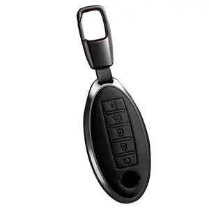 For Key Fob Cover Leather Car Compatible for Altima Pathfinder Armada Murano Maxima Rogue Infinity Smart Key Remote 5 Button-J Car Key Protector Car Key Accessory