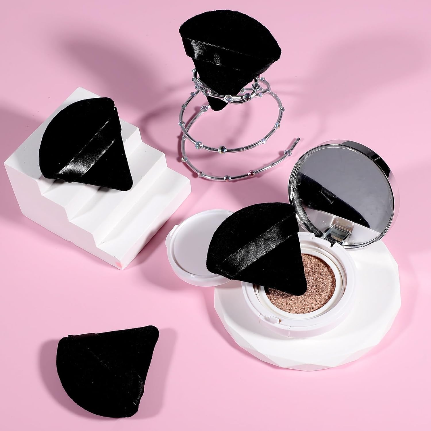 6 Pcs Powder Puff, Face Soft Triangle Makeup Puff Velour Makeup Sponge for Loose Powder (Black)