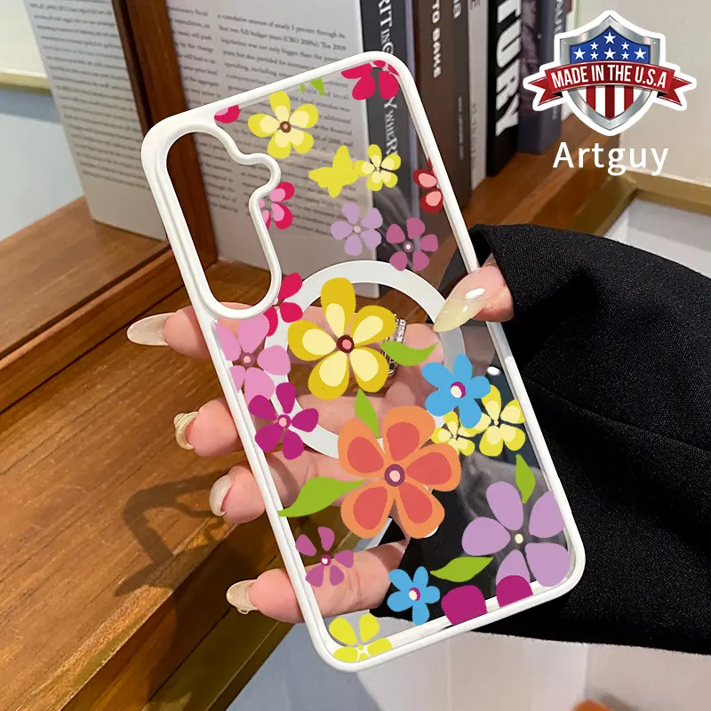 Magnetic Phone Case for Samsung Galaxy S24 Plus S25 Ultra S23 FE Ultra S22+ Floral Whimsy Pattern TPU Shockproof Anti-Scratch Stylish Smartphone Cover