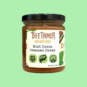 BeeTamer's Mint Cocoa, Chocolate Mint Honey, 11oz Creamed Honey, Valentines