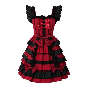 Sweet Lolita Dress Princess lace court cosplay costumes fashion women vintage dresses Gothic bow lace flouce patchwork dresses
