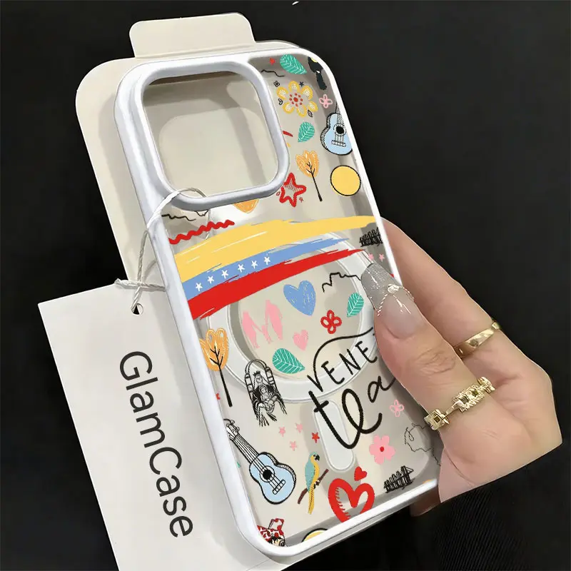 Venezuelan Culture Doodle Phone Case， Vibrant Artistic Pattern Style for iPhone 17 16 15 14 13 12 11 Plus Pro Max， Unique Travel Gift.