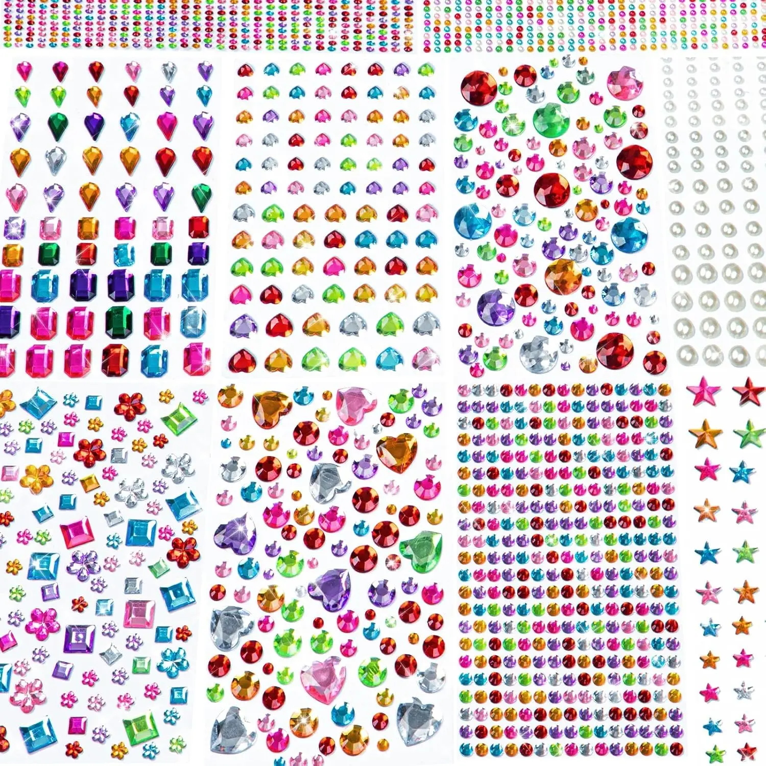 3062Pcs Multi-Size Self-Adhesive Sparkling Heart-Shaped Acrylic Rhinestone Gem Sticker Sheets for DIY Crafts, Face Jewelry, Party & Holiday Home Supplies