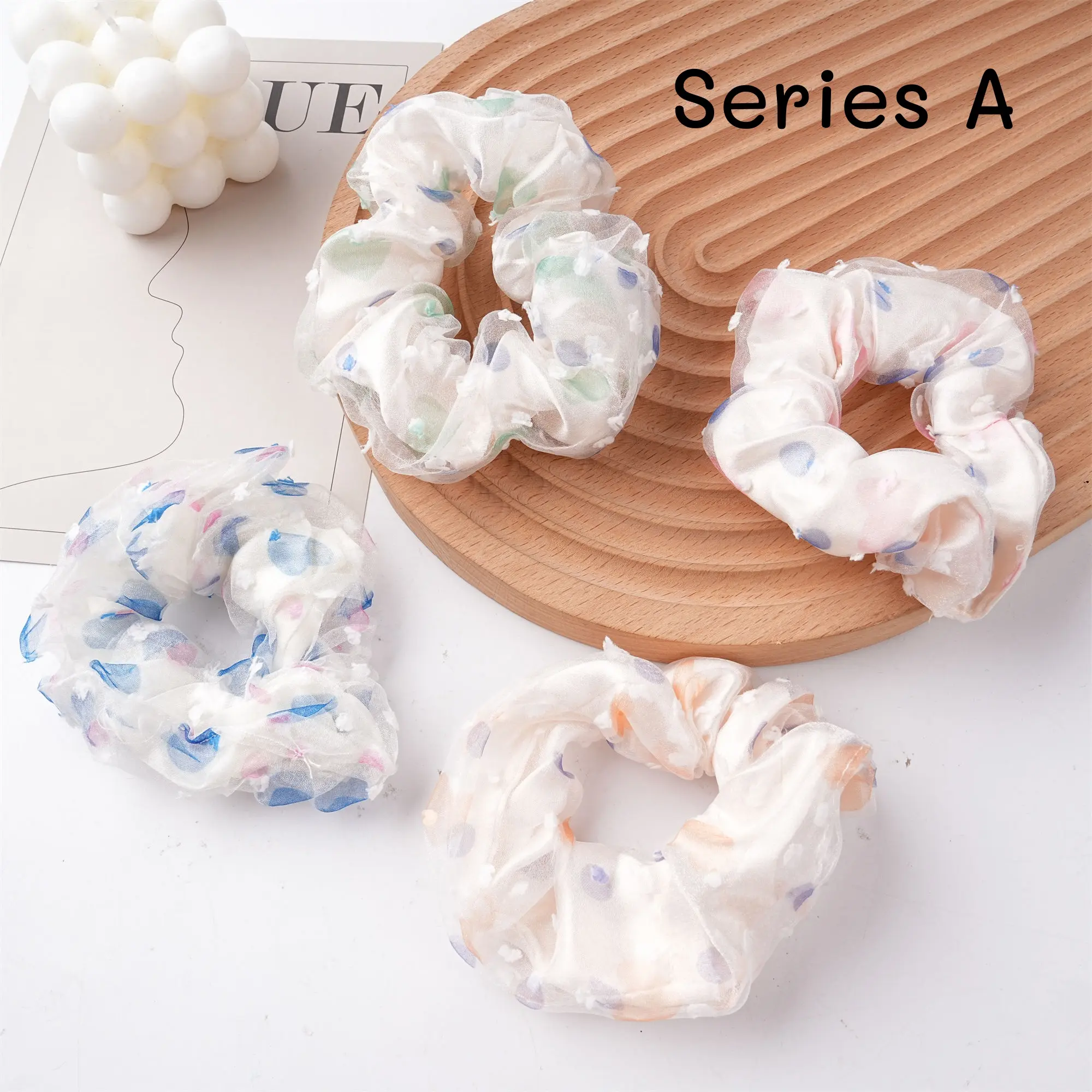 Colorful polka dots Tulle Scrunchie Set, 4PCS,Sheer Mesh Oversize Scrunchie,Elastic Hair Tie,Double layered Fluffy Scrunchies,Birthdayay Gifts