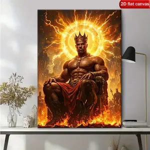 Handmade Wooden Canvas Print - Yoruba God IFA Wall Art with Burning Lightning and Flames, African Cultural Decoration, Modern Religious Painting Suitable for Home, Weddings, Mother's Day, Ramadan, Easter, Halloween, Graduation, Anniversary - Can Be H