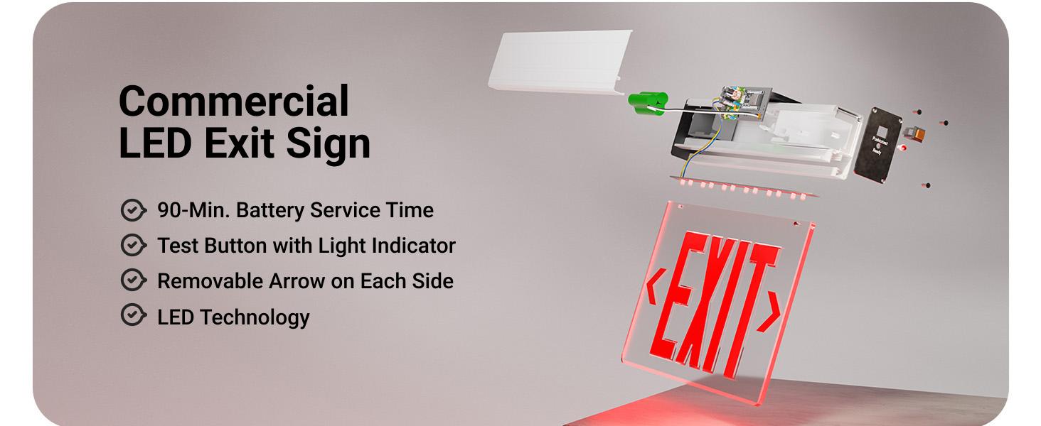 LED Edge-Lit Clear Exit Sign (Red), Single-Sided