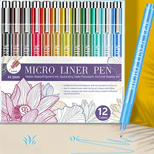 0.5mm Artist Fine Liner Micro Art Pen Set - 12 Assorted Colored Fine Line Drawing, Upgraded Pigment Ink, Water-Resistant Archival Pens for Artists, Crafters, and Journaling