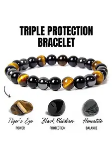 Triple Protection Bracelet, Fashion Versatile Energy Bracelet, Self-Healing Jewelry, Gift for Friends, Men's Tiger Eye Stone Bracelet, Stackable Bracelets, Fashionable Bracelet