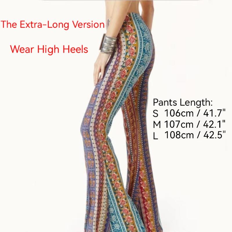 Forbidden Pants Sun Protective Women's Boho Elastic High Waist Flared Leg Pants, S to 2XL, Daily Outfits for Spring & Fall, Comfortable Fit - Floral