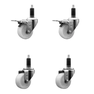 Service Caster SCC-EXTTL20S314-NYS-2-S-2-118 Nylon Swivel Expanding Stem Caster Set of 4 - 3 in. White Lockable Wheels, 1.13 in. Stems, Furniture Moving Wheel